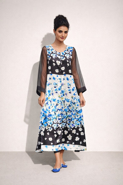 062 Iris Black Floral Silk Tunic Dress | Fariha G