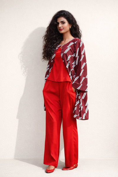 073 Criss-Cross Printed Coat, Tank and Trousers Set | Fariha G