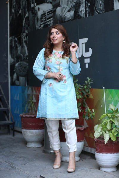Stitched Shirt Casual Embroidered Paper Cotton | Fariha G