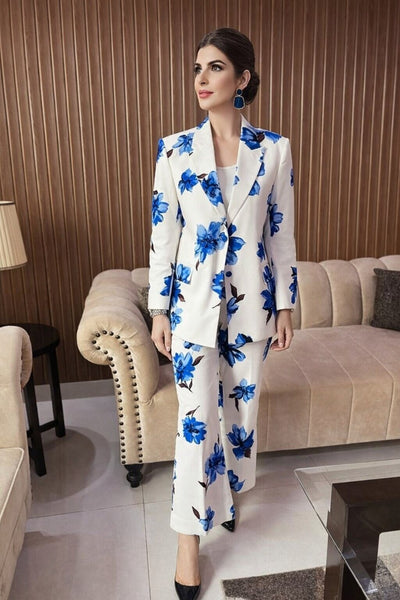 Floral Printed Blazer and Wide-Leg Trousers | Fariha G