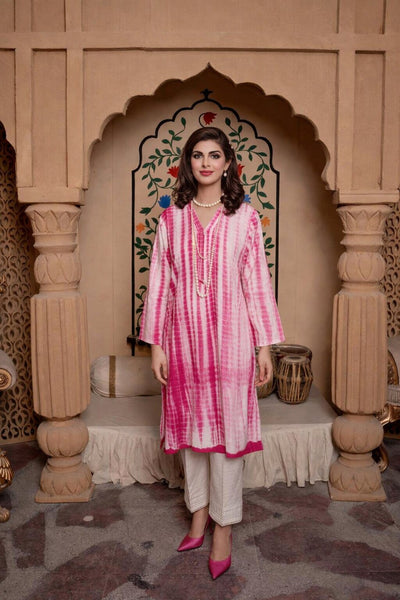 Hot Pink Lawn Tie & Dye Shirt with Dupatta | Fariha G