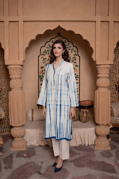Blue Lawn Tie & Dye Shirt with Dupatta | Fariha G