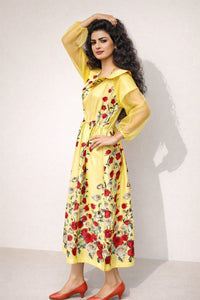 060 Rose Petals Yellow Floral Velvet Silk Dress — view 4