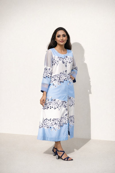 063 Grey Rose Floral Crepe Tunic Dress | Fariha G
