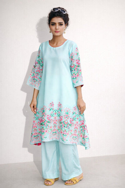 066 Petunia Sky Blue Floral Crepe Tunic | Fariha G