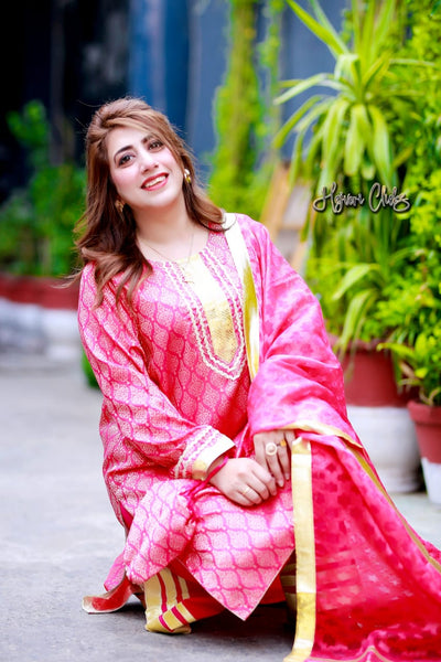 ED01 Pink-Jacquard-Full-Suit | Fariha G