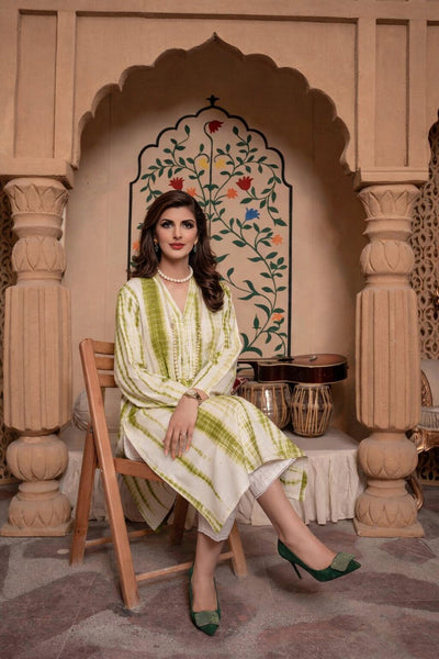 Olive Lawn Tie & Dye Shirt with Dupatta | Fariha G